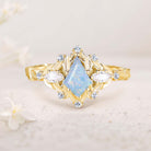 Unique floral engagement rings Kite Lab Opal Engagement Ring Leaf Flower Aquamarine 18K Yellow Gold Wedding Ring