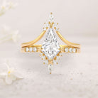 Unique floral engagement rings Moissanite Curved 18K Yellow Gold Engagement Ring Set