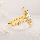 Unique floral engagement rings Moissanite Curved 18K Yellow Gold Engagement Ring Set