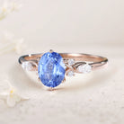 Vintage Oval Lab Sapphire and Moissanite 18K Rose Gold Engagement Ring