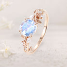 Unique Nature-Inspired Round Lab Moonstone 18K Yellow Gold Engagement Ring Bridal Ring