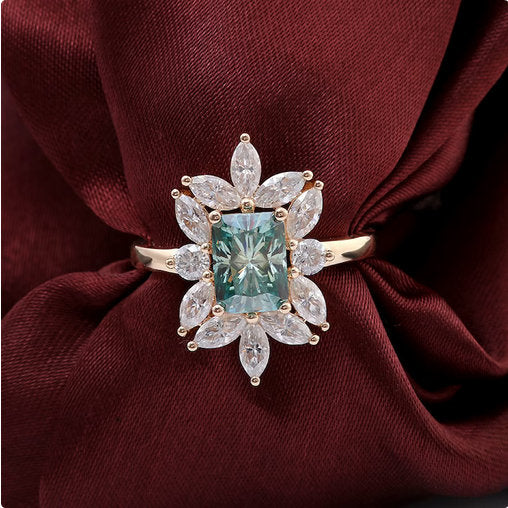 Blue Radiant Cut Engagement Ring in Sterling Silver Cluster Side Stone