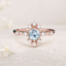 Unique Round Lab Aquamarine 18K Rose Gold Promise Ring For Women