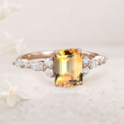 Vintage Emerald Cut Citrine 18K Rose Gold Engagement Ring for Women