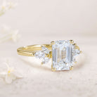 Vintage Emerald Cut Moissanite 18K Yellow Gold Engagement Ring Bridal Ring