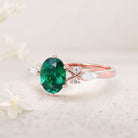 Unique Oval Lab Emerald Split Shank 18K Rose Gold Engagement Ring 