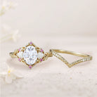 Vintage Three Stone Oval Moissanite18K Yellow Gold Bridal Ring Set