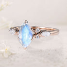 Unique Marquise Lab Moonstone Twist Ring 18K Rose Gold Engagement Ring
