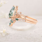 Unique Pear Moss Agate Vine 18K Yellow Gold Engagement Ring Set