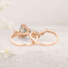 Unique Pear Moss Agate Vine 18K Yellow Gold Engagement Ring Set