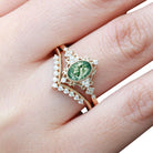 Vintage floral engagement rings Oval Moss Agate Milgrain18K Yellow Gold Engagement Ring Set