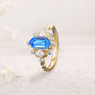 Unique Three Stone Hexagon Lab Sapphire 18K Yellow Gold Engagement Ring