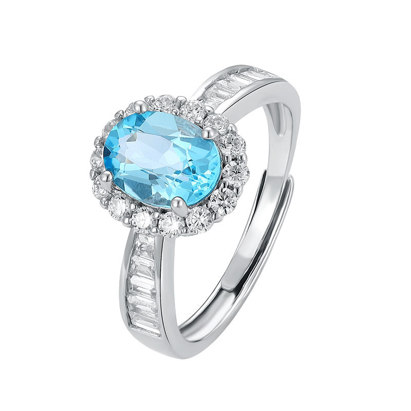 Handcrafted Halo Topaz Ring for Women ¨C Sterling Silver, Adjustable Size