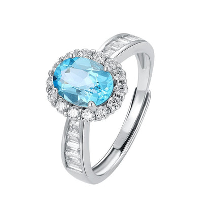 Handcrafted Halo Topaz Ring for Women ¨C Sterling Silver, Adjustable Size