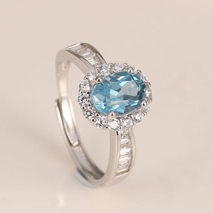 Handcrafted Halo Topaz Ring for Women ¨C Sterling Silver, Adjustable Size