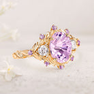 Unique Natural Firework Cut Amethyst Leaf Engagement Ring Dainty Amethyst Flower Cluster 18K Yellow Gold Wedding Ring Promise Ring For Her