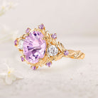 Unique Natural Firework Cut Amethyst Leaf Engagement Ring Dainty Amethyst Flower Cluster 18K Yellow Gold Wedding Ring Promise Ring For Her