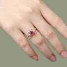 Unique floral engagement rings Hexagon Lab Ruby 18K Yellow Gold Engagement Ring set Promise Proposal Ring set