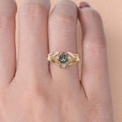 Unique floral engagement rings Pear Green Lab Sapphire 18K Yellow Gold engagement ring with Moissanite Wedding Set