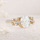 Unique Oval Moissanite Leafy 18K Yellow Gold Engagement Ring