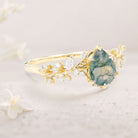 Unique floral engagement ringsPear Moss Agate Leaf 18K Yellow Gold Engagement Ring Mystical Garden Bridal Ring Promise Ring