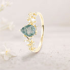 Unique floral engagement ringsPear Moss Agate Leaf 18K Yellow Gold Engagement Ring Mystical Garden Bridal Ring Promise Ring