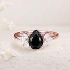Unique Pear Black Onyx 18K Rose Gold Engagement Ring Simple Cluster Bridal Ring