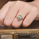 Unique Pear Moss Agate Leaf Ring 18K Yellow Gold Engagement Ring