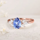 Unique Pear Lab Sapphire 18K Rose Gold Engagement Ring Simple Cluster Bridal Ring