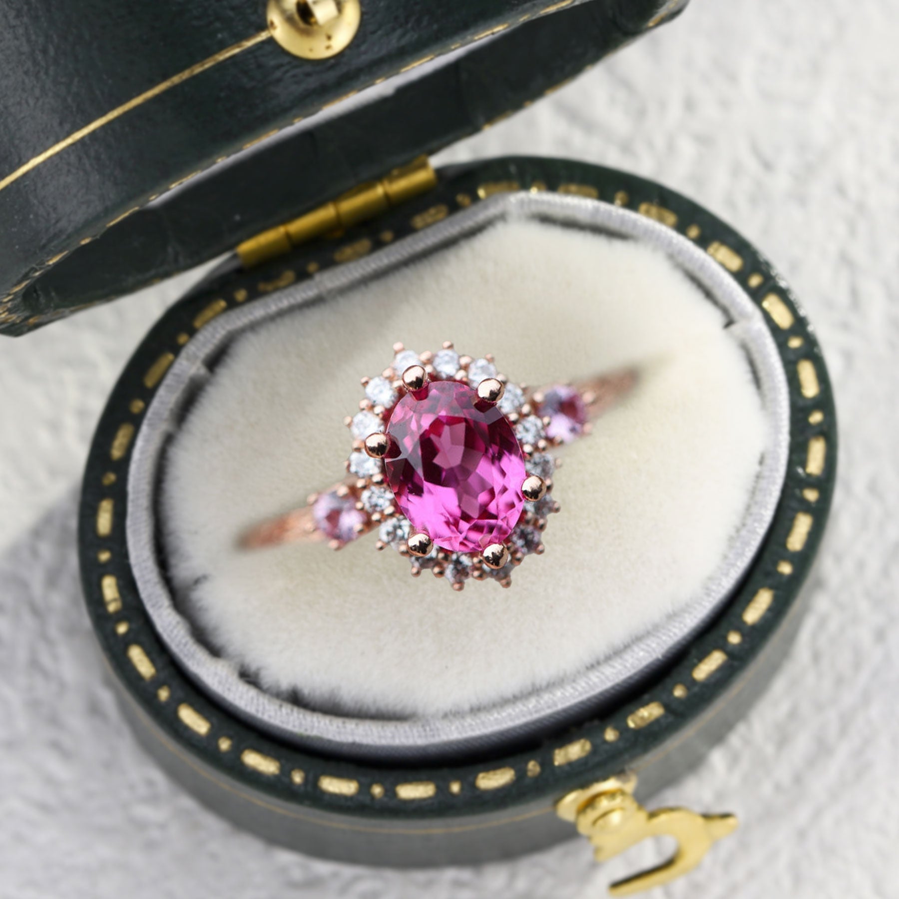 Unique Ash Oval Pink Lab Sapphire 18K Rose Gold Ring