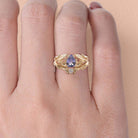 Unique floral engagement rings Pear Purple Lab Tanzanite 18K Yellow Gold engagement ring with Moissanite wedding Set